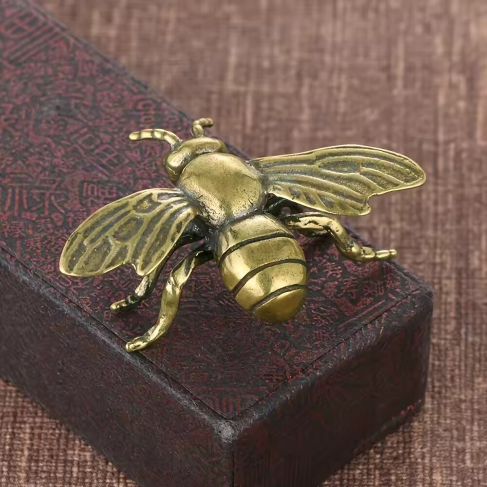 Solid Brass Bee Figurine – Vintage Honeybee Statue, Miniature Insect Desk & Home